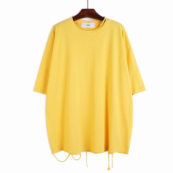 

ewq] women holes split joint brief big size t-shirt new round neck three-quarter sleeve fashion tide spring summer 2020 1t5160, White