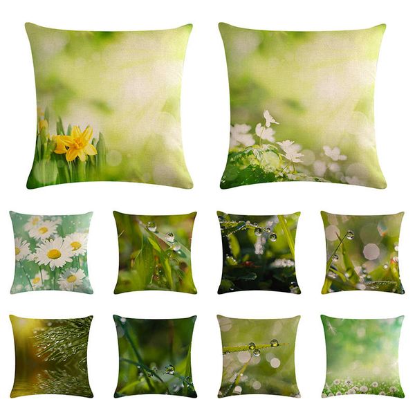 

yellow flowers printed natural scenery cotton linen cushion cover insect throw pillow covers sunflower pillowcases 1471