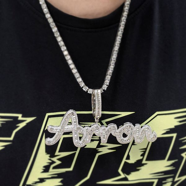 

baguette script custom pendant, Silver