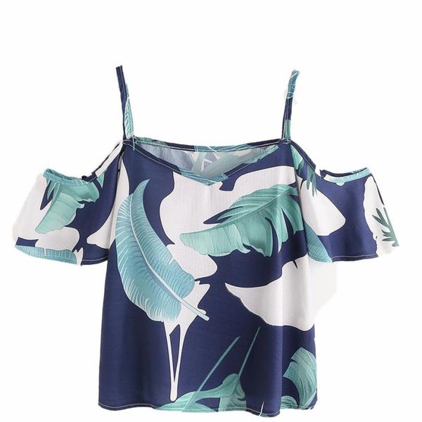 

fashion floral print blouse womens summer off shoulder ladies short sleeve casual chiffon shirts blouses yl, White