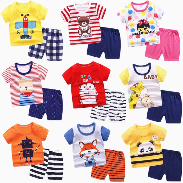

baby summer 2020 clothing new set children short sleeevd cartoon t-shirt + shorts suit cute kids cotton animal outfits pajamas, White