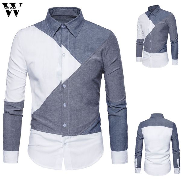 

womail shirt men's summer 2019 fashion business formal shirt long sleeve slim fit button casual daily m528, White;black