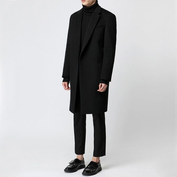 

new autumn winter woolen coat men long sleeve warm business trench coat casacos inverno homens plus size lx1979, Black