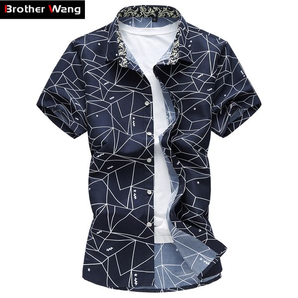 

2017 Summer New Men Shirt Fashion Plaid Printing Male Casual Short Sleeve Shirt Large Size Brand Men 'S Clothing 5xl 6xl 7xl