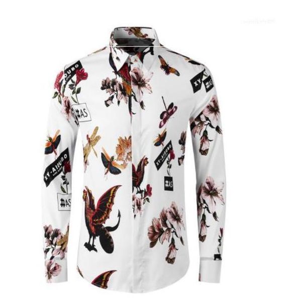 

цветочные печатные рубашки мужские белые цветные рубашки платья роскошные мужские дизайнерские рубашки мода однобортный длинный рукав, White;black