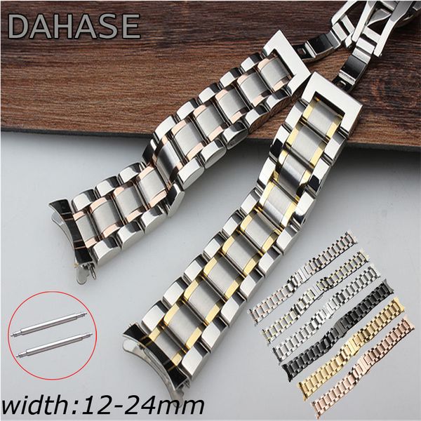 

watch band 12 14 15 16 17 18 19 20 21mm 22mm 23mm 24mm stainless steel watch strap curved end butterfly buckle strap bracelet, Black;brown