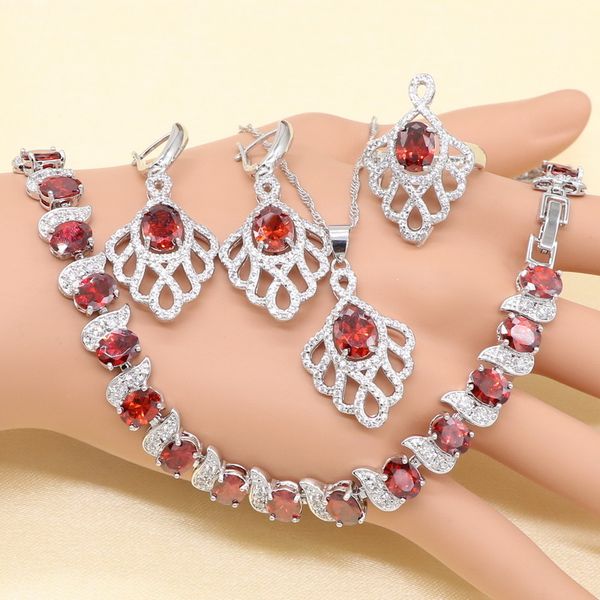 

xutaayi 925 silver jewelry set for women white cubic zirconia red earring necklace ring bracelet