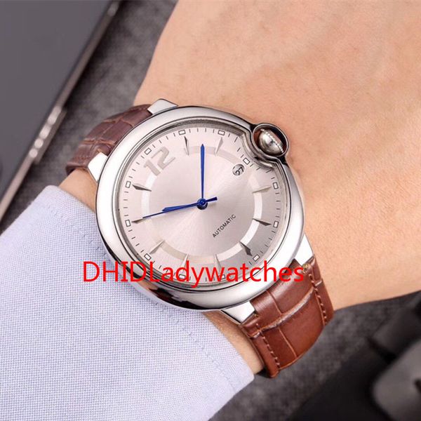 

new men's sports watch automatic movement 316 stainless steel case comfortable brown calf leather pin buckle strap mechanical watch x4, Slivery;brown