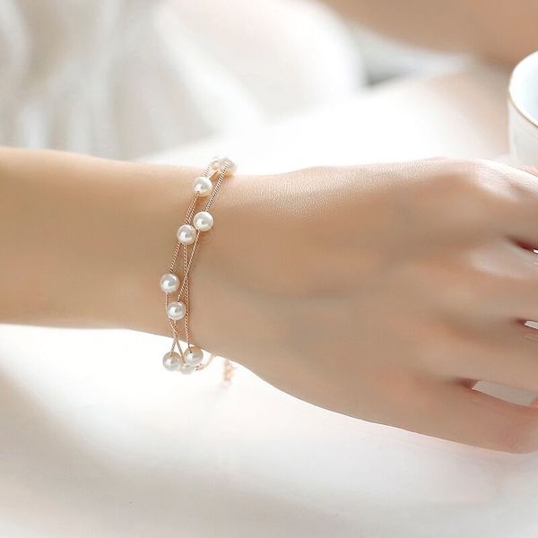 

1pcs korean fashion multi-layer pearl bracelet ladies bracelet sweet fresh simple jewelry girl decorations women jewlry, Golden;silver