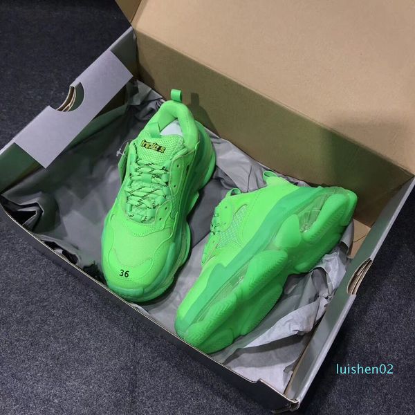 

triple s casual shoes men green triple s sneaker women leather casual shoes low lace up casual flat shoes with clear sole l02, Black