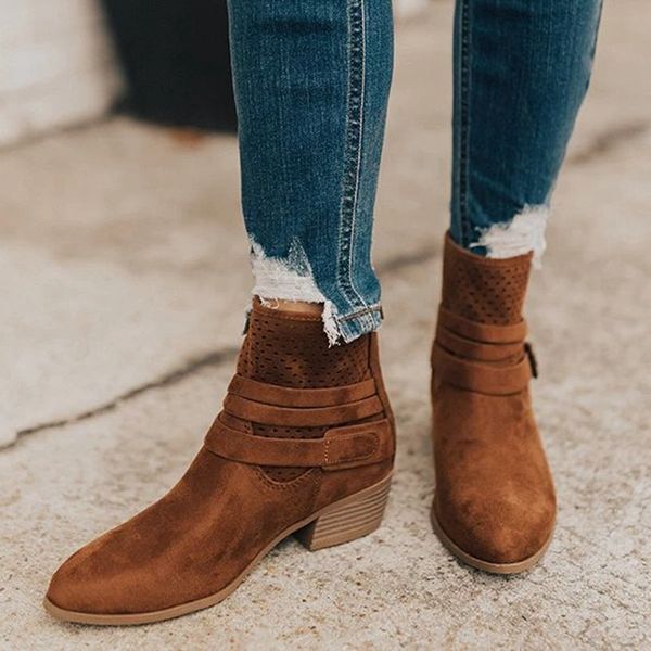 

puimentiua 2019 new fashion concise women ankle boots for chunky mid heel slip on pumps genuine leather brown boots female, Black