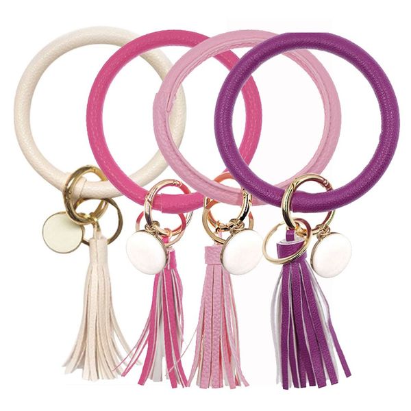 

fashion trend simple large leather bracelet tassel keychain jewelry, Silver