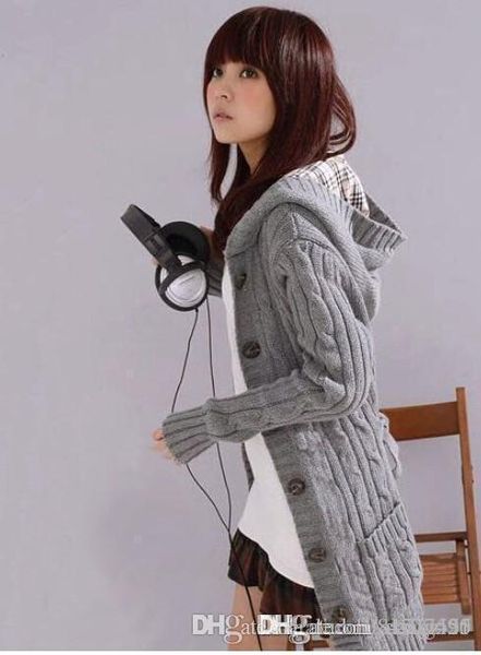

2018 new fashion loose long sweater long sleeve winter warm sweater knit cardigan pocket twist straight hooded knit women's cardigan co, White;black
