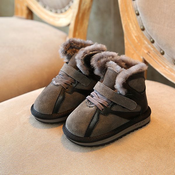 

winter baby boy' real wool fur snow boots girls soft sole warm cotton-padded shoes genuine leather kid' ankle boots, Black;grey