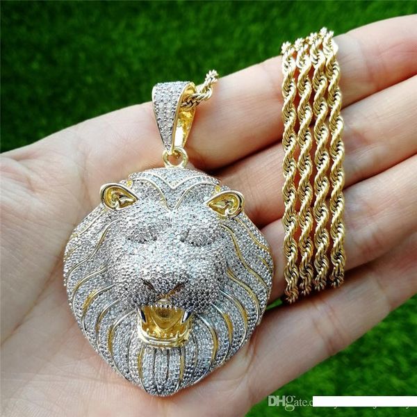 

luxury men women hip hop necklace gold plated full cz lion necklace for men women nice gift, Silver