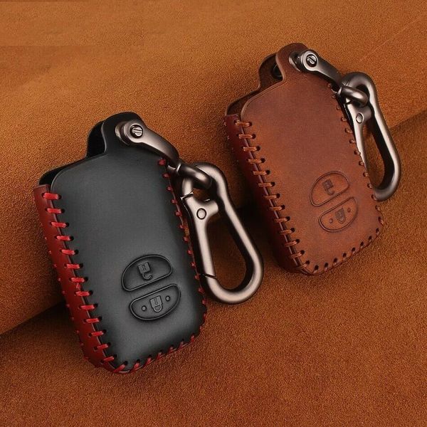 

1pcs 2 buttons genuine leather car key case cover with key chain for land cruiser prado 150 camry prius