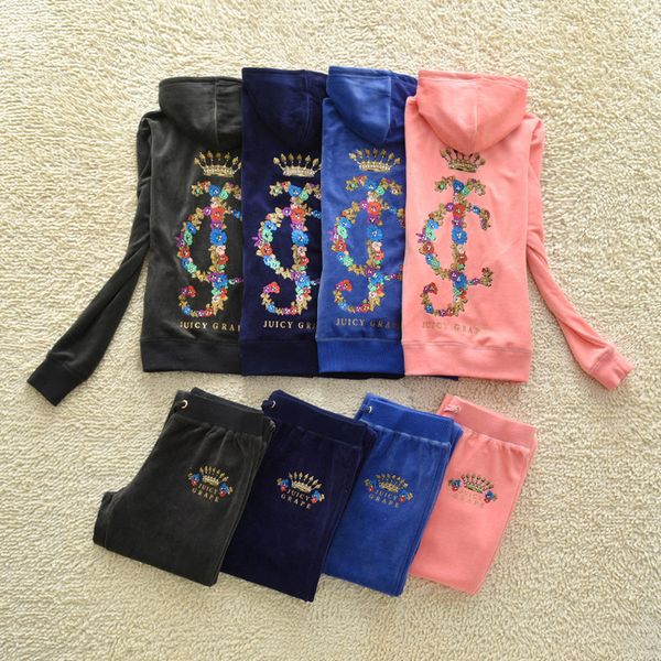 

autumn women sportswear tracksuit velvet embroid hooded jacket sweatshirt+pant running jogger fitness casual gym set sport suit, Black;blue