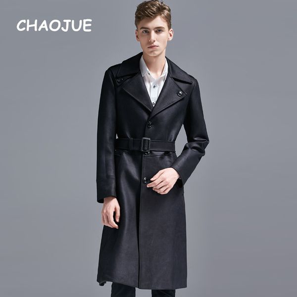 

chaojue brand men black extra long suede coat england s to 6xl big size trench coat male single breasted long pea sales, Tan;black