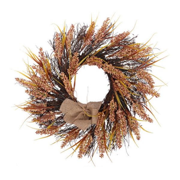

thanksgiving rustic wheat wood pendant harvest wreath hanging fall decoration
