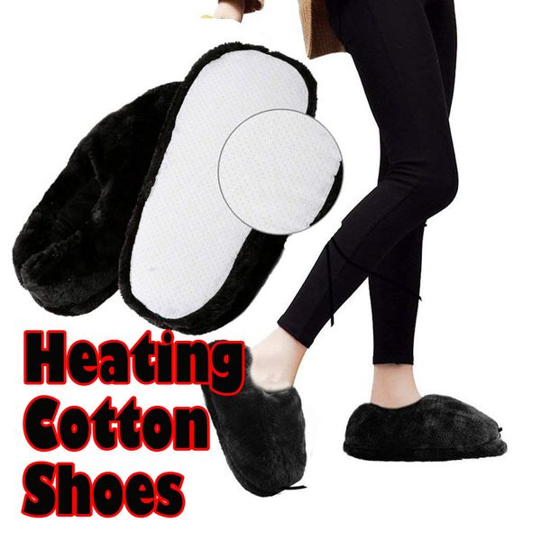 

heated cold weather winter warm shoes heating pad indoor house slipper shoes, Black