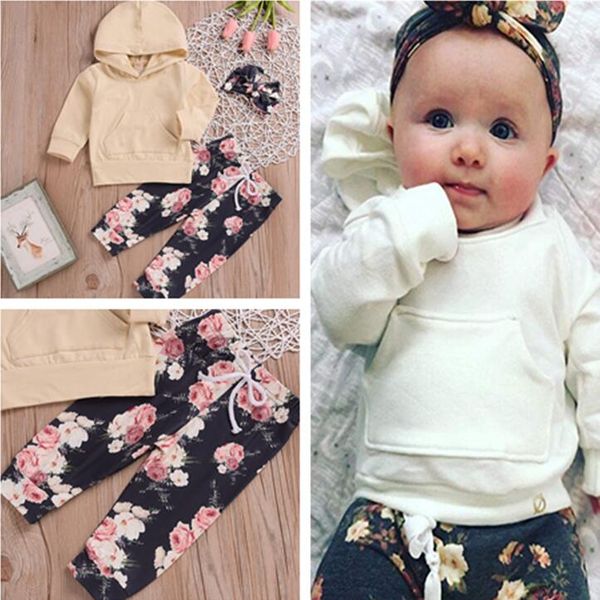 

детские девушки цветы tracksuit младенческая с длинным рукавом с капюшоном толстовка цветочные брюки с оголовьем бутик детской одежды для ма, White