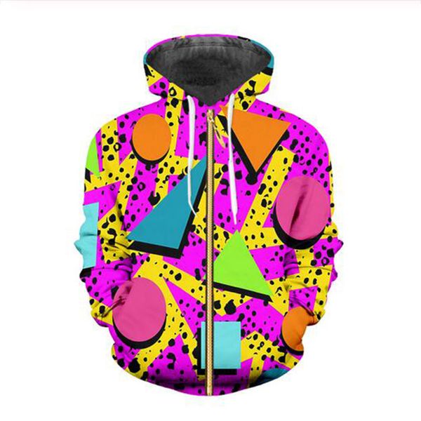 

wholesale- fashion womens/mens colorful triangle funny 3d print zipper jumper sweatshirt hoodies xs04, Black;brown