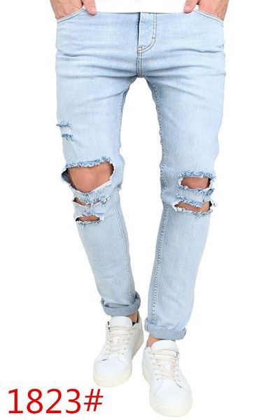 

men's ripped slim straight fit biker jeans with zipper deco, Blue