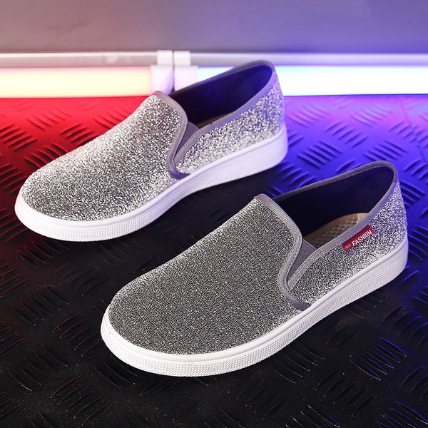 

dropshipping fashion sequin flat shoes new solid color simple peas shoe women shallow single shoes, Black