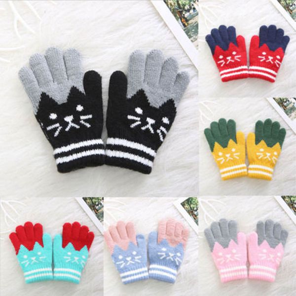 

6 colors winter warm baby gloves children toddler boy girl mittens kids hand warmer full finger glove knitted baby warm care, White
