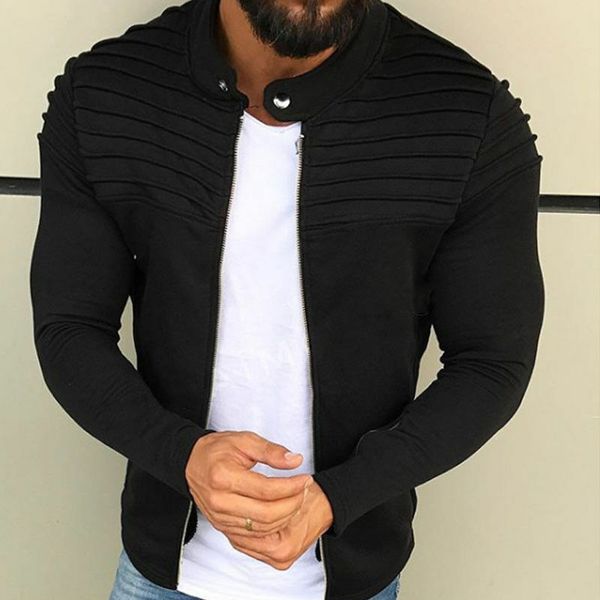 

autumn winter men's zip up slim collar warm jacket long sleeve casual coat outerwear baseball cardigan solid fashion, Black;red