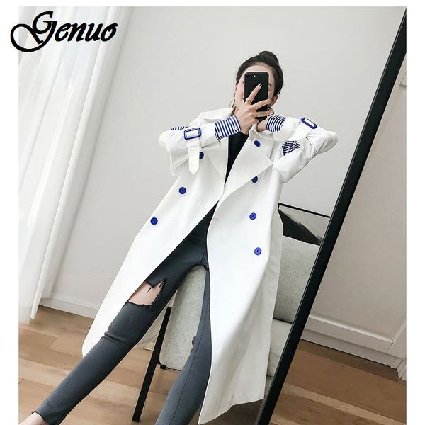 

2019 новая мода womne одежда корейская девушка ветровка корейский два бумажных рукава совместное полоса шикарный свободные пальто, Tan;black