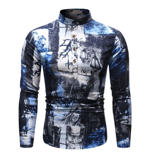 

ethnic styles mens designer shirt the starry night print mens casual clothes oil painting styles homme, White;black