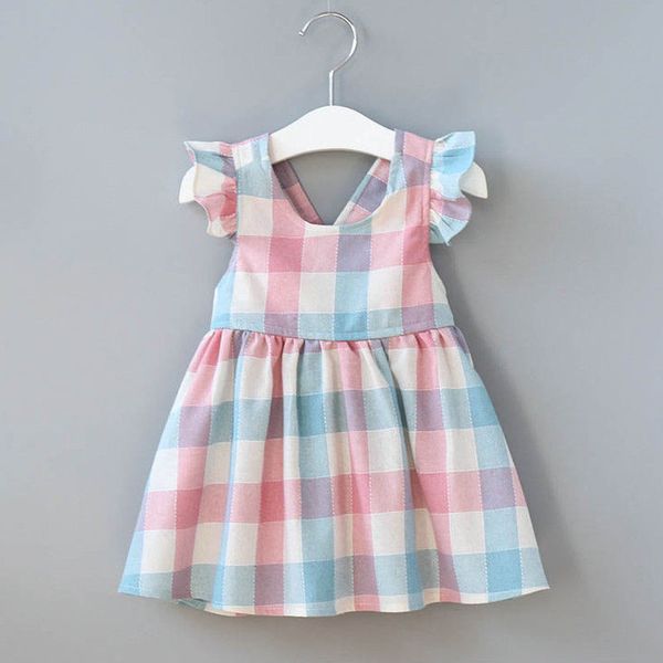 

cute baby girls short sleeve dress summer newborn baby girl plaid cotton dress kids checks party formal dresses fashion vestidos, Red;yellow