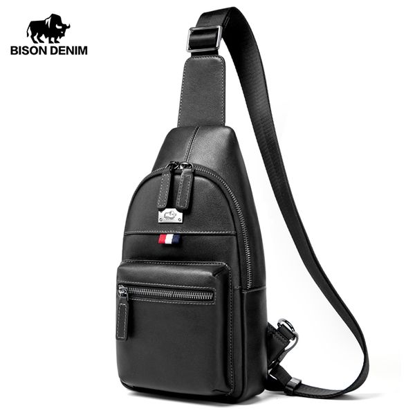 

bison denim genuine leather crossbody bag waterproof men's bags small single shoulder strap chest pack leather travel bag n2666