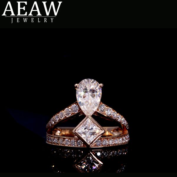 

2.5ctw 1.5ct pear cut moissanite ring solid 14k yellow gold for women def color excellent cut with 0.5ct white princess accents, Golden;silver