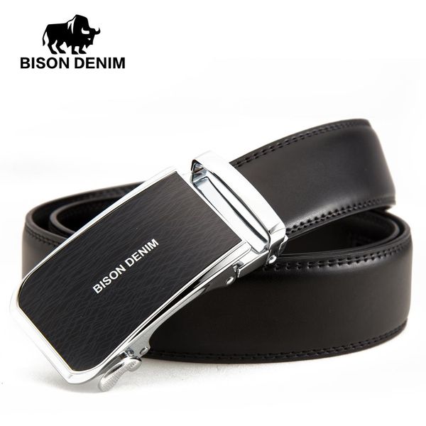 

bison denim brand belt for men genuine leather luxury belts for men male cowskin belt automatic buckle strap 3.5cm n71376, Black;brown