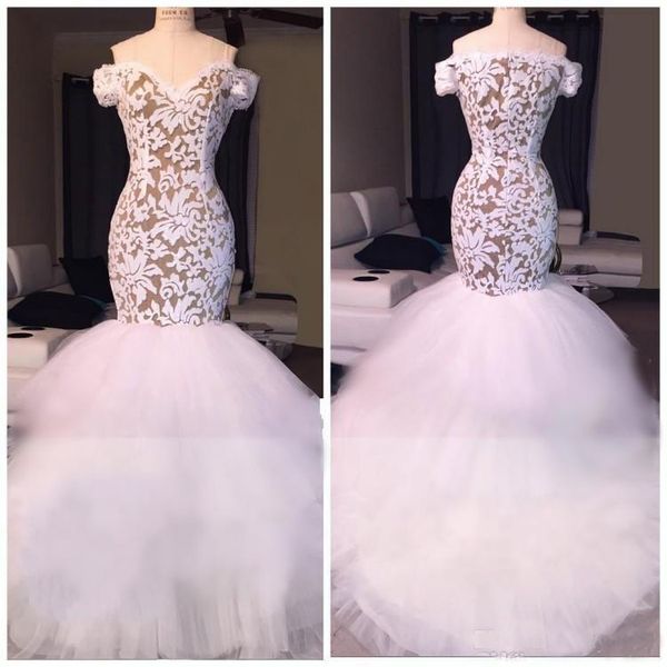 

2018 Sexy Evening Dresses Mermaid Plus Size Prom Dresses Off Shoulder Puffy Tulle Long Formal Dresses Custom Made