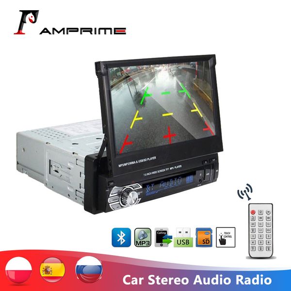 

amprime 1din 7" hd car radio retractable touch screen bluetooth mp5 fm usb audio stereo player autoradio radio cassette player