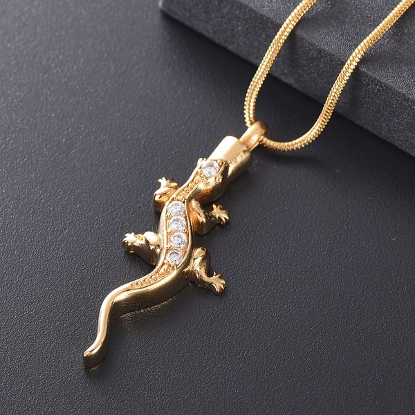 

gf1266 stainless steel lizard shape cremation keepsake pendant for animal ashes holder, pet cremation memorial urn necklace, Silver
