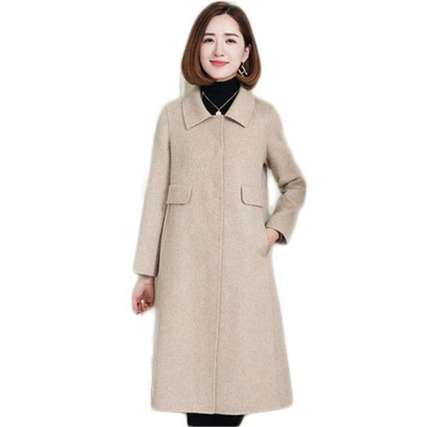 

2019 autumn winter female double sided woolen long jacket causal woolen cashmere coat women wool blends cardigan overcoats x49, Black
