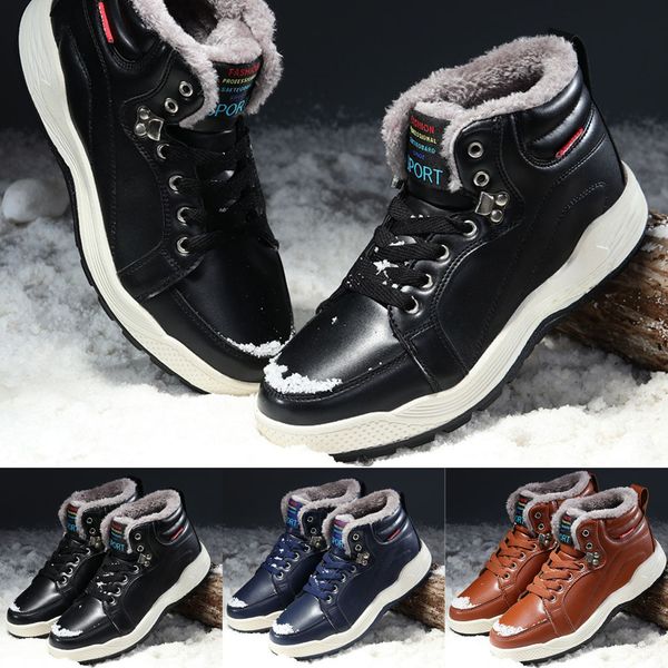 

men shoes casual plus velvet warm cotton boots waterproof comfortable snow boots lace-up shoes male non-slip men ankle, Black