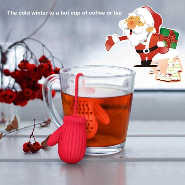 

gloves shape tea filter strainers santa claus silicone tea coffee infuser filter new year's gift party favor home desk decor ffa2731-1