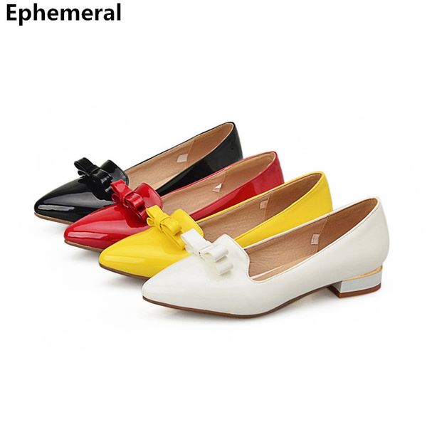 

2018 low heels shoes ladies pumps pointed toe with bow-knot high heels low plus size 43 34 fiber loafer yellow red white, Black