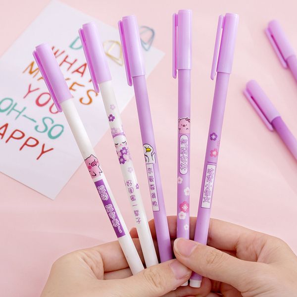 

4 pcs/lot sakura pig gel pen cute cherry black ink signature pens promotional gift stationery school & office writing supplies