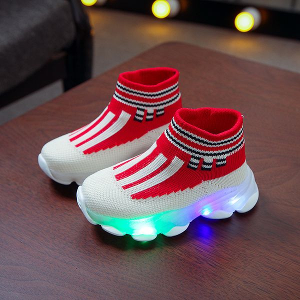 

davidyue children kids boots for girls boys luminous rubber kids baby winter boots sock fashion led glowing children, Black;grey