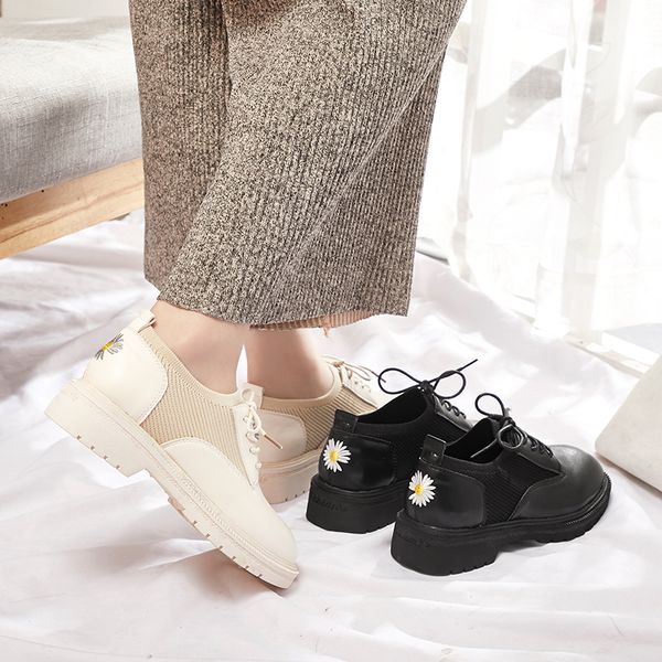 

spring women's singles shoes fashion embroidered british style lace-up casual flat classic shoes women u29-07, Black