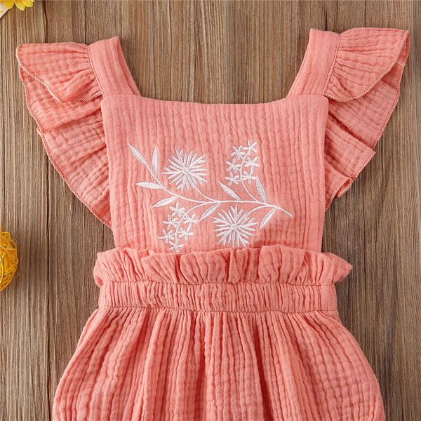 

summer newborn infant baby girls rompers one-piece clothes flower embroidered pleated ruffles romper jumpsuits sunsuit outfits, Blue