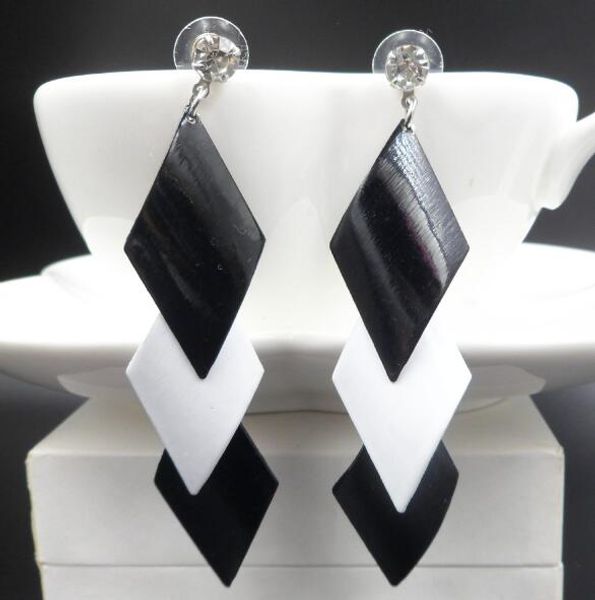

2019 multi storey black white crystal geometry diamond tassels dangle chandelier earrings exaggerated pendant earrings, Silver