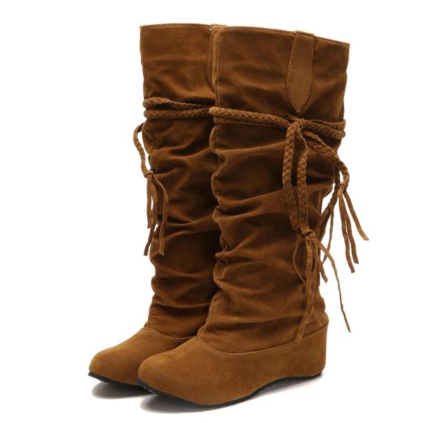 

large size 2018 new arrive knee high women boots beige pink brown flat heels half boots spring autumn shoes woman, Black