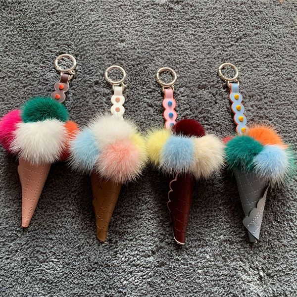 Mink Fur gelado do monstro Bolsa Erros Charme Keyring de Charme Car Telefone Chaveiro Pingente Pom Pom Keychain Fur chave cadeia de acessórios